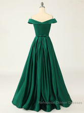 A-Line Green Off Shoulder Long Semi Formal Prom Dresses, Green Formal Evening Dresses